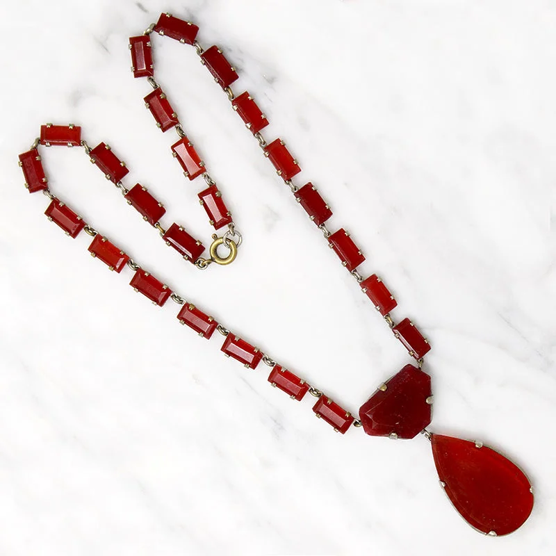 Graceful charm necklaces -Glamorous Carnelian-Colored Glass Czech Necklace