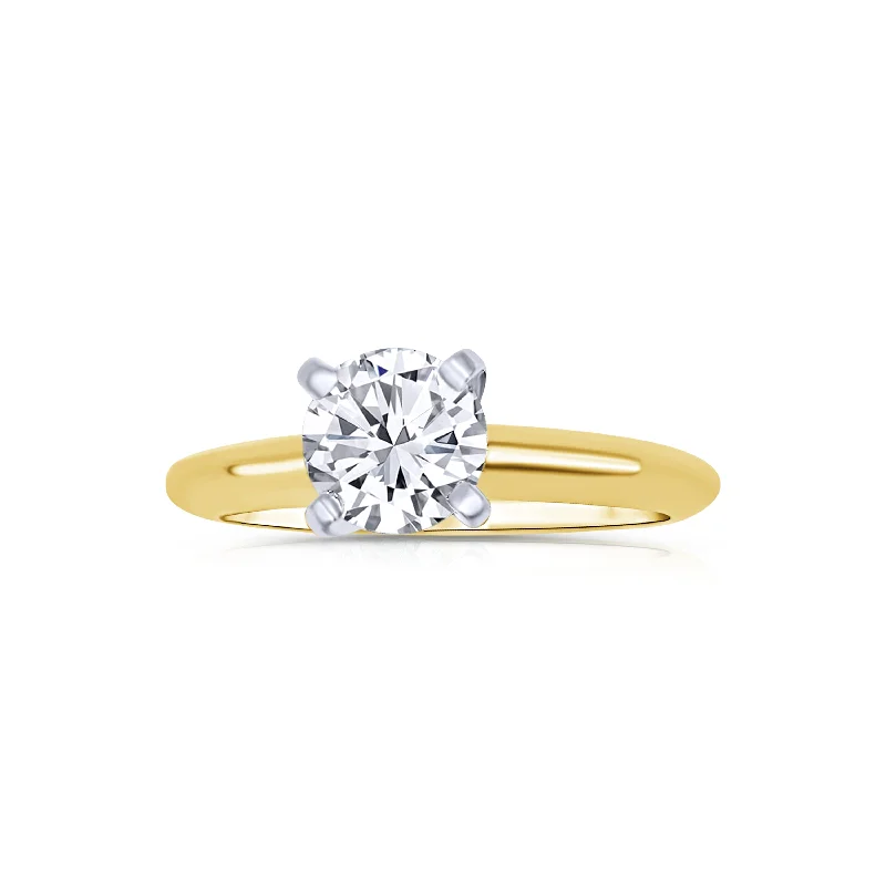 Ladies Engagement Rings with Topaz Shine-14K Yellow Gold Round 1.01 Carat Diamond Engagement Ring