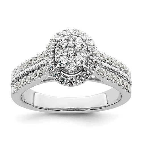 Ladies Engagement Rings with Jeremejevite Shine-14k White Gold Complete Diamond Oval Halo Cluster Engagement Ring