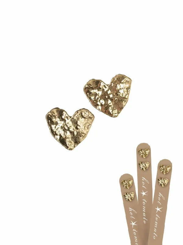 Ladies Earrings for Love Spark-Hot Tomato Molten Heart Stud Earrings in Worn Gold