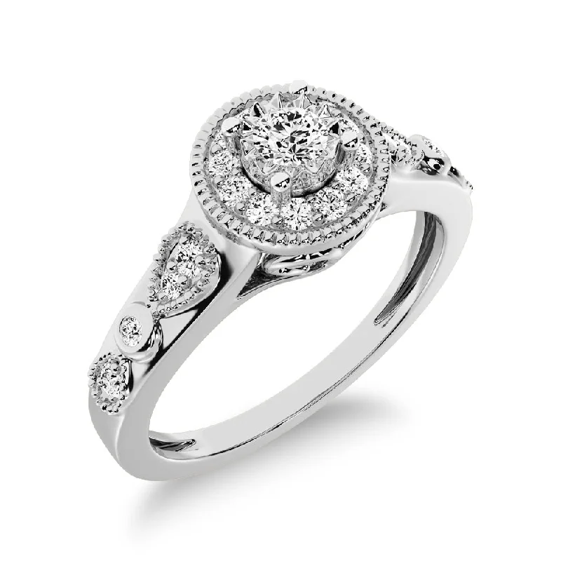 Ladies Engagement Rings with Apatite Spark-10K White Gold Diamond 1/5 CTW Milgrain Detail Halo Engagement Ring