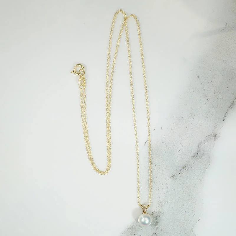 Gleaming platinum necklaces -Cultured Pearl & Gold Solitaire Necklace