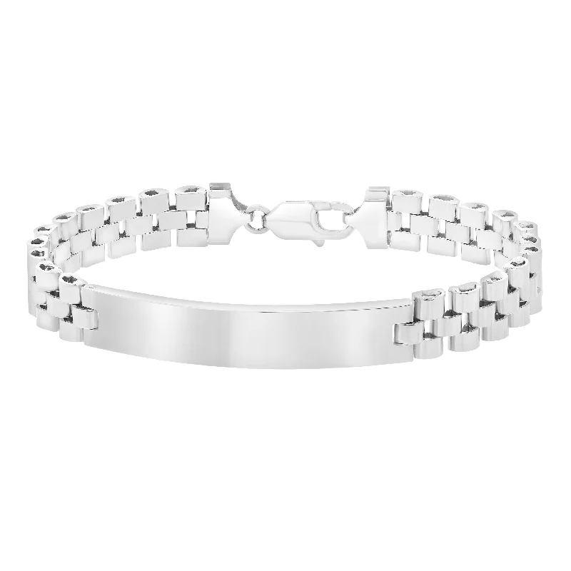 Ladies polished ceramic bracelets -Silver Railroad ID Bracelet