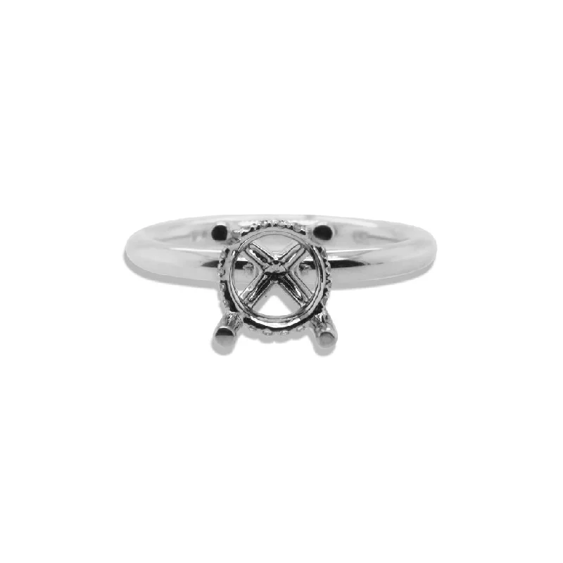 Ladies Engagement Rings Matte Spark-14k White Gold Diamond Solitaire Engagement Ring Mounting With Hidden Halo