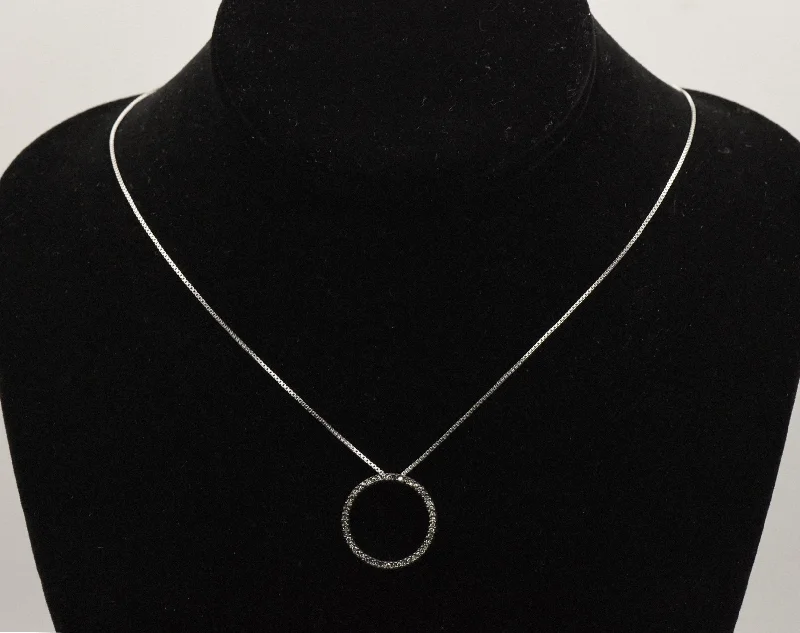 Shiny gloss necklaces -Vintage Diamond Sterling Silver Hoop Pendant on Sterling Silver Chain Necklace - 18"