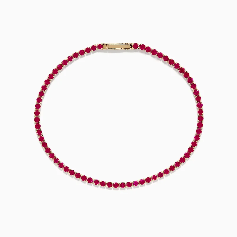 Ladies soothing charm bracelets -Ruby Royale 14K Yellow Gold Ruby Tennis Bracelet