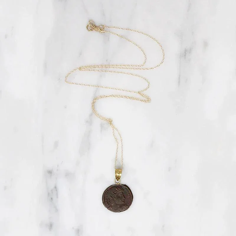 Rose bloom necklaces -Constantine I Roman Copper Coin in Gold Necklace