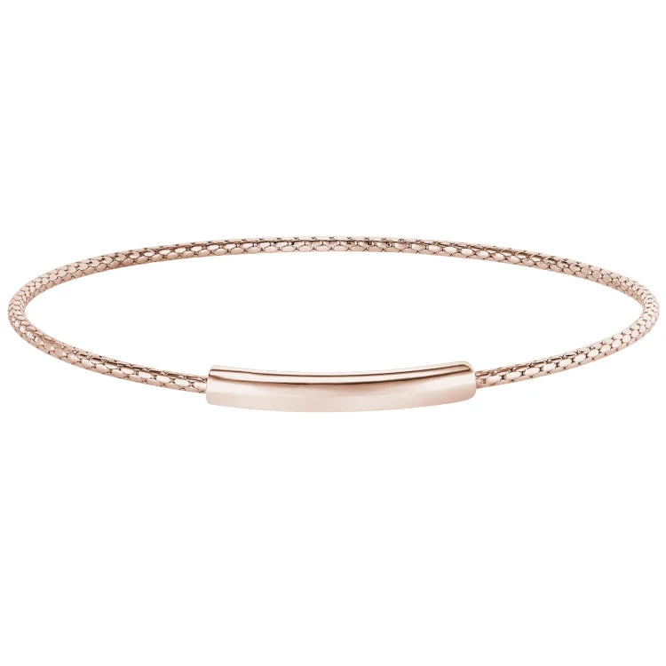 Ladies distinctive unique bracelets -Rose Gold Finish Sterling Silver Opening Corean Cable Bangle Bracelet with High Polished Bar