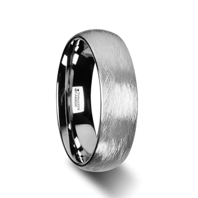 Ladies Rings for Gala Glow-Thorsten BLACKWALD Domed Tungsten Carbide Ring with Wire Brushed Finish Design - 6mm & 8mm