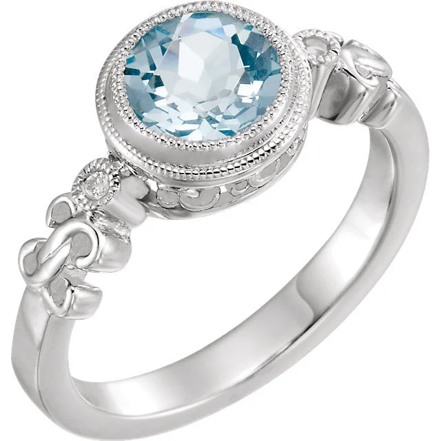 Ladies Rings with Triangle Spark-Sterling Silver or 14k White Gold Aquamarine & .02 CTW Diamond Ring