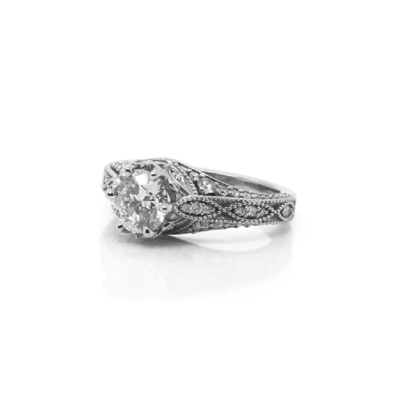 Ladies Engagement Rings Wave Spark-14k White Gold Antique Style Diamond Engagement Ring