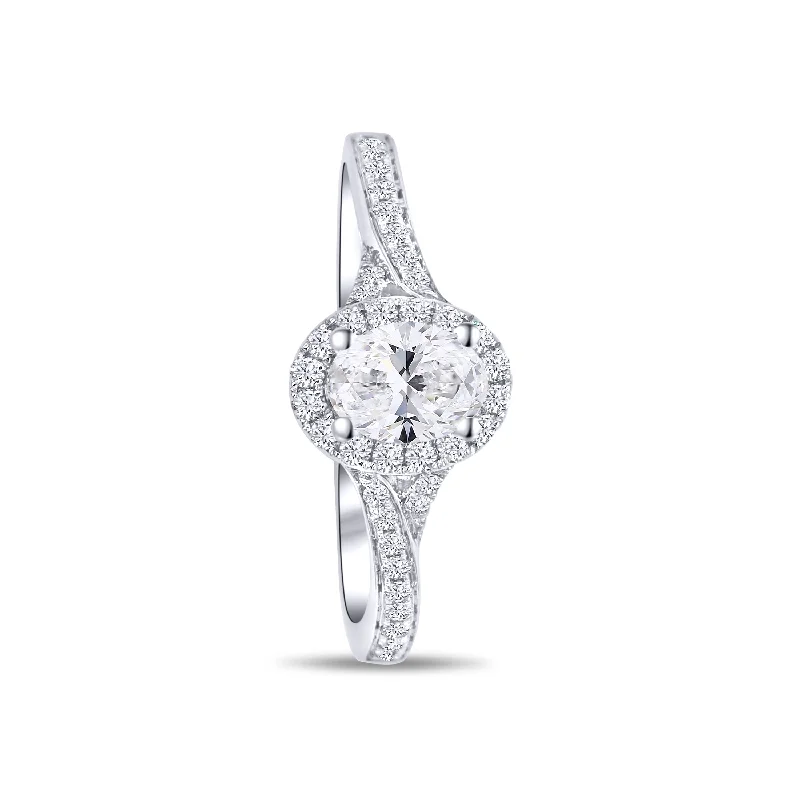 Ladies Engagement Rings Square Shine-14K White Gold Oval 0.50 Carat Diamond Halo Engagement Ring