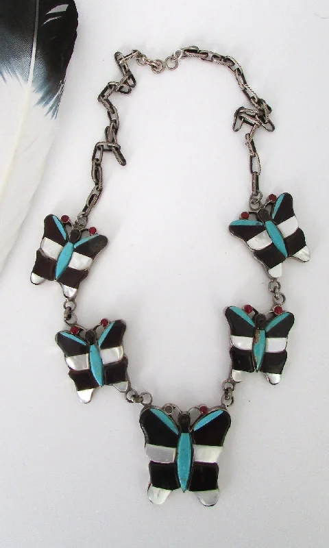 Leaf gleam necklaces -CAROL KEE Vintage 60s 70s Butterfly Zuni Necklace