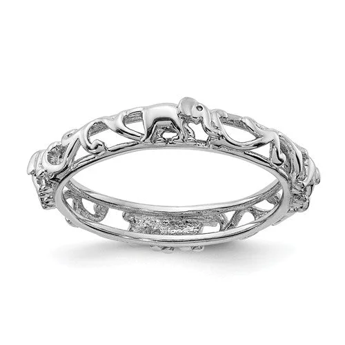 Ladies Rings for Activist Spark-Sterling Silver Stackable Expressions Patterned Elephant Ring