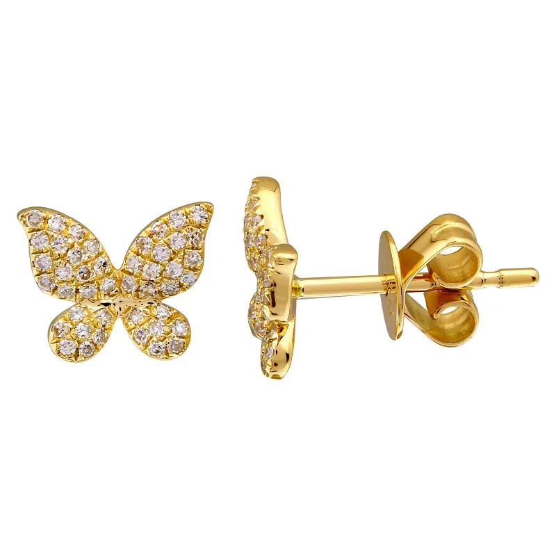 Ladies Earrings with Compass Spark-14k Yellow Gold Diamond Butterfly Stud Earrings