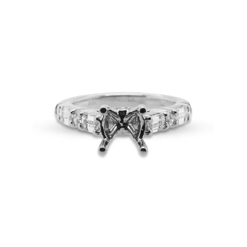 Ladies Engagement Rings Flame Glow-18k White Gold Diamond Engagement Semi-Mount Ring Emerald Cut & Round Diamonds