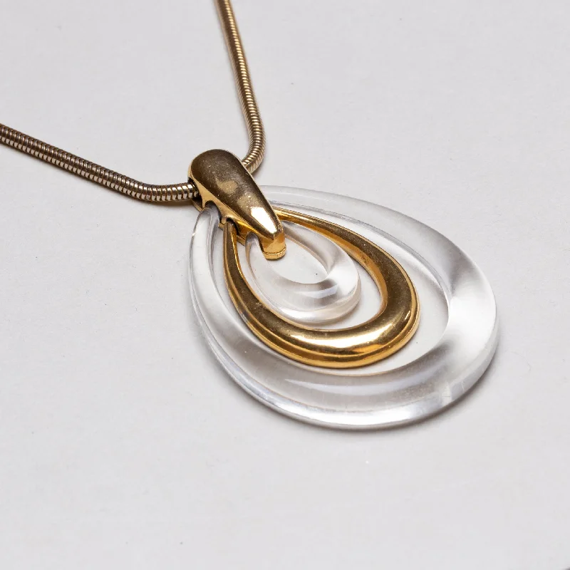 Refined office necklaces -Vintage Trifari Gold Snake Chain Necklace with 'Teardrop' Pendant