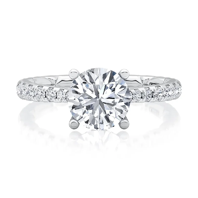 Ladies Engagement Rings with Lawsonite Shine-14k White Gold Diamond Band and Hidden Halo Engagement Ring Mounting