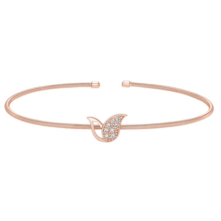 Ladies canine loyalty bracelets -Rose Gold Finish Sterling Silver Cable Cuff Tulip Bracelet with Simulated Diamonds