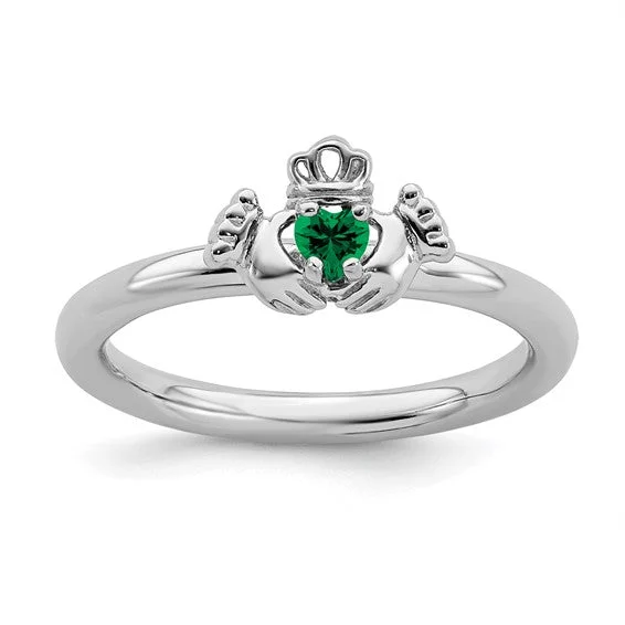 Ladies Rings with Purple Taaffeite-Sterling Silver Stackable Expressions Created Emerald Claddagh Ring