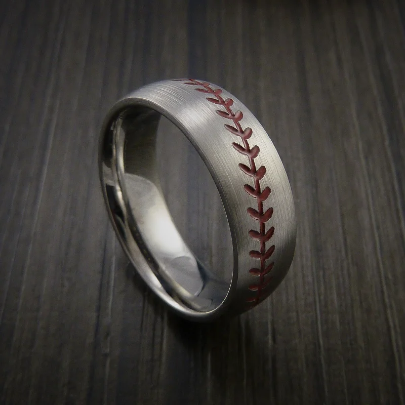 Ladies Rings Budget Glow-Titanium Baseball Ring with Satin Finish