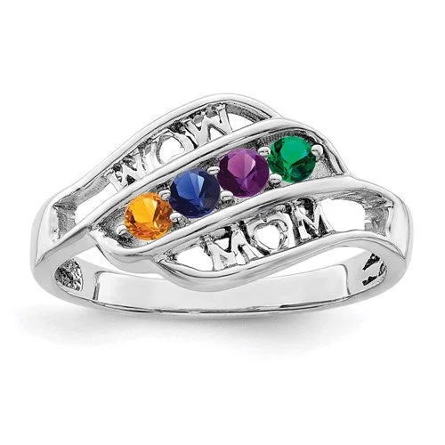 Ladies Rings with Bead Glow-Mom Heart Mother's Family Birthstone Ring