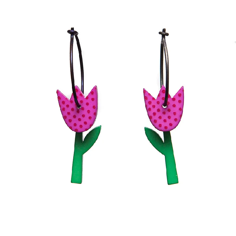 Ladies Earrings with Green Rosasite-Lene Lundberg K-Form Pink Spotty Tulip Earrings