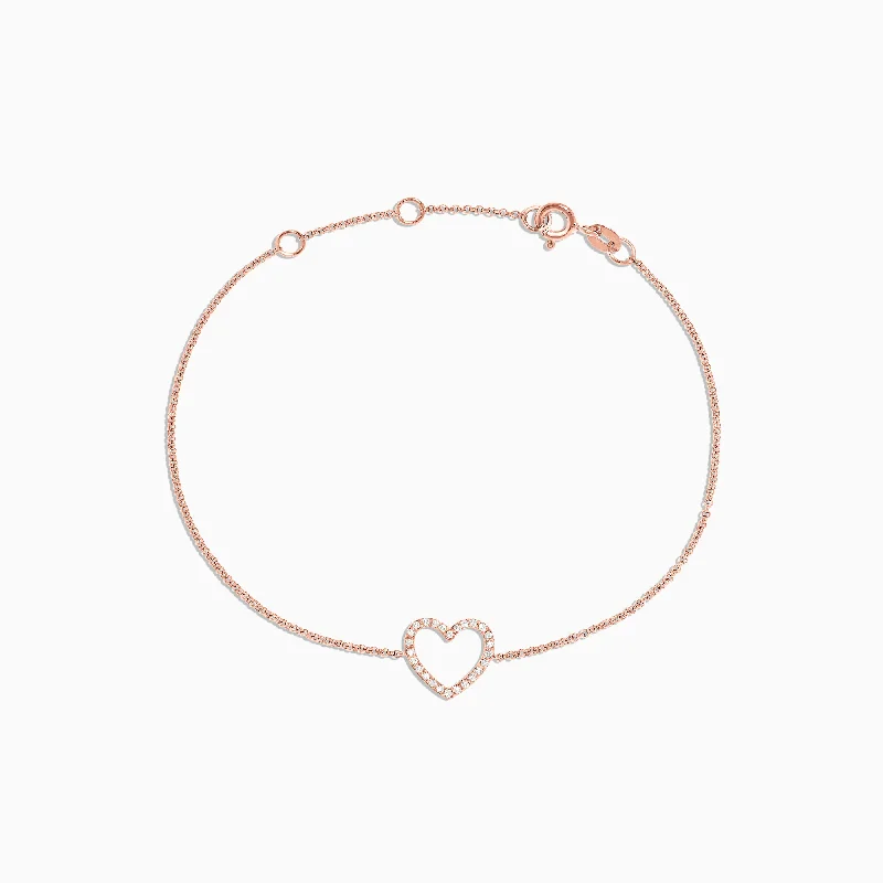 Ladies resin art bracelets -Novelty 14K Rose Gold Diamond Heart Bracelet, 0.10 TCW