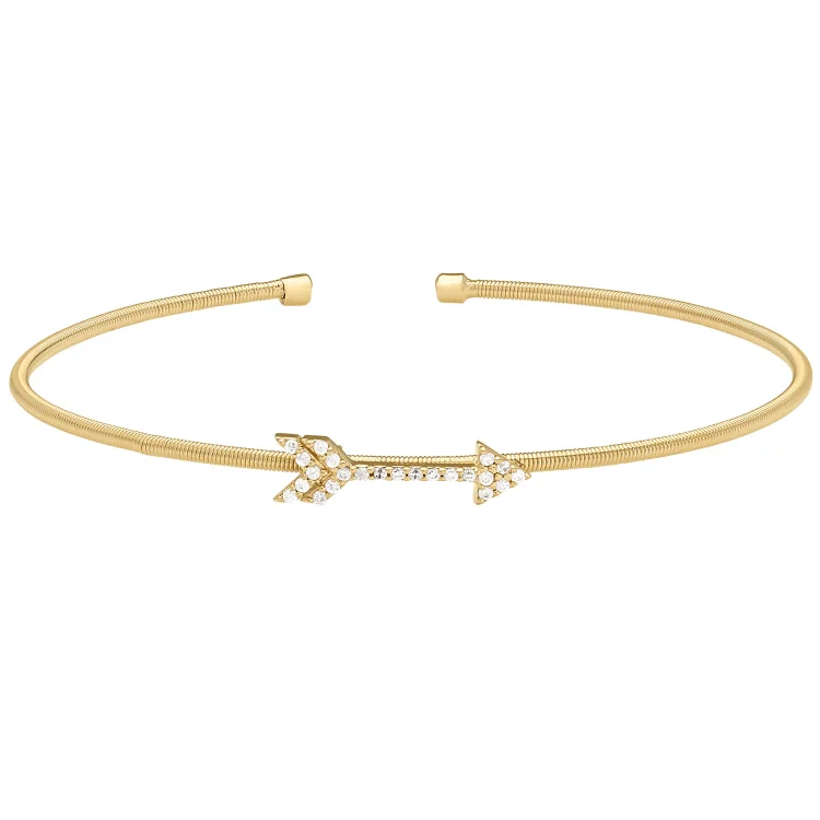 Ladies tropical breeze bracelets -Gold Finish Sterling Silver Cable Cuff Arrow Bracelet with Simulated Diamonds