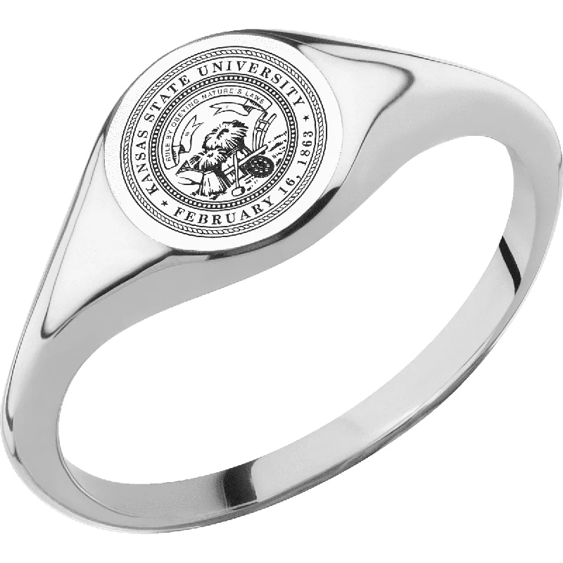 Ladies Rings with Feather Spark-Kansas State University Custom Collegiate 10K White Gold Signet Ring