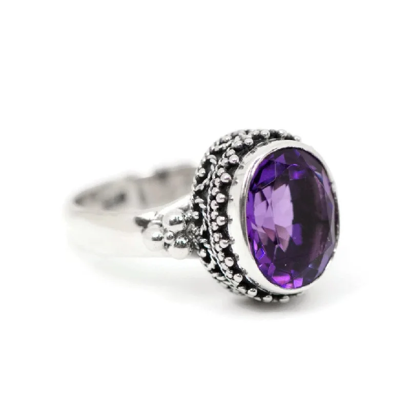 Ladies Rings with Cream Howlite-Sterling Silver Oxidized 11x9mm Oval Amethyst Ring