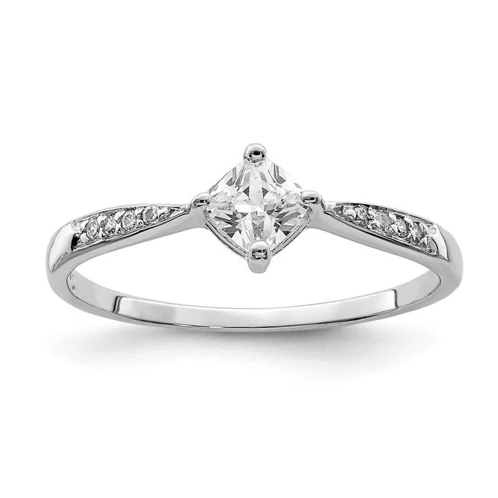 Ladies Rings with Sun Spark-Sterling Silver Princess Dia Square CZ Ring