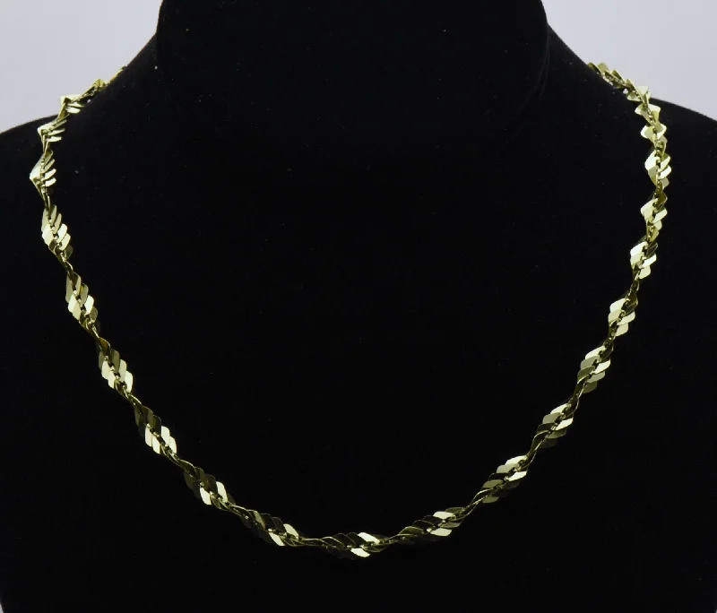 Thick flair necklaces -Vintage Italian Green Tone Sterling Silver Tinsel Link Chain Necklace - 18"