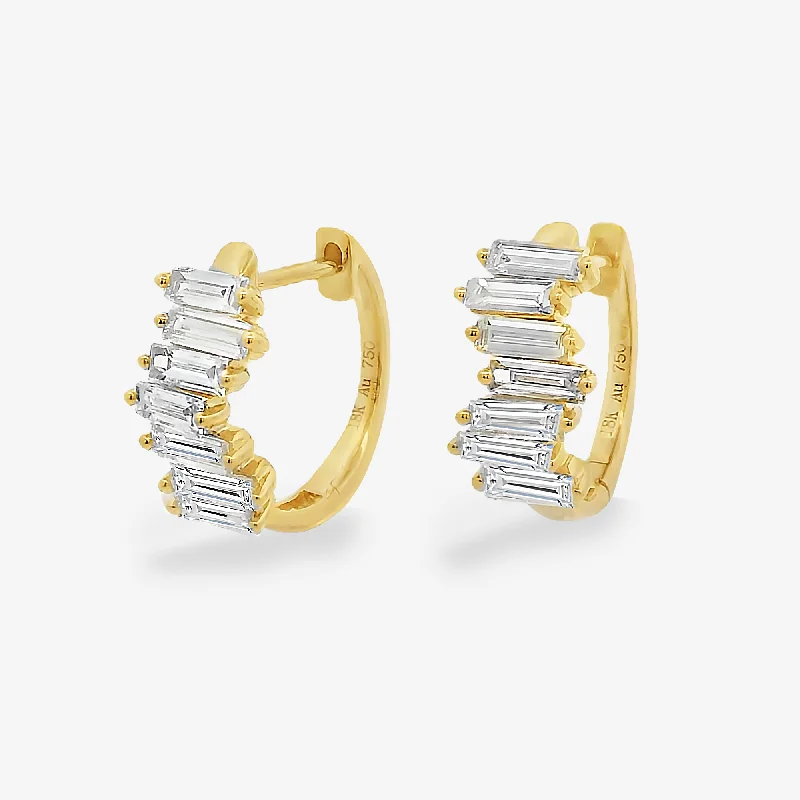 Ladies Earrings for Daily Spark-Zig Zag Baguette Diamond Huggie  Earrings