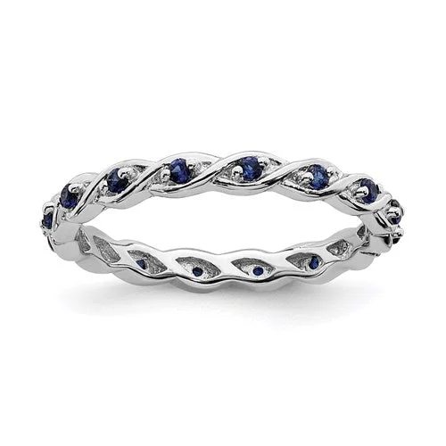 Ladies Rings with Green Diopside-Sterling Silver Stackable Expressions Created Blue Sapphire Twist Eternity Ring