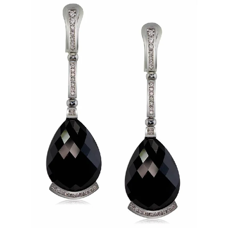 Ladies Earrings with Red Spinel-Gold Swan Drop Earrings with Black Onyx & Diamonds