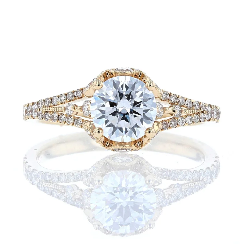 Ladies Engagement Rings with Aquamarine Glow-Split Shank Hidden Diamond Engagement Ring