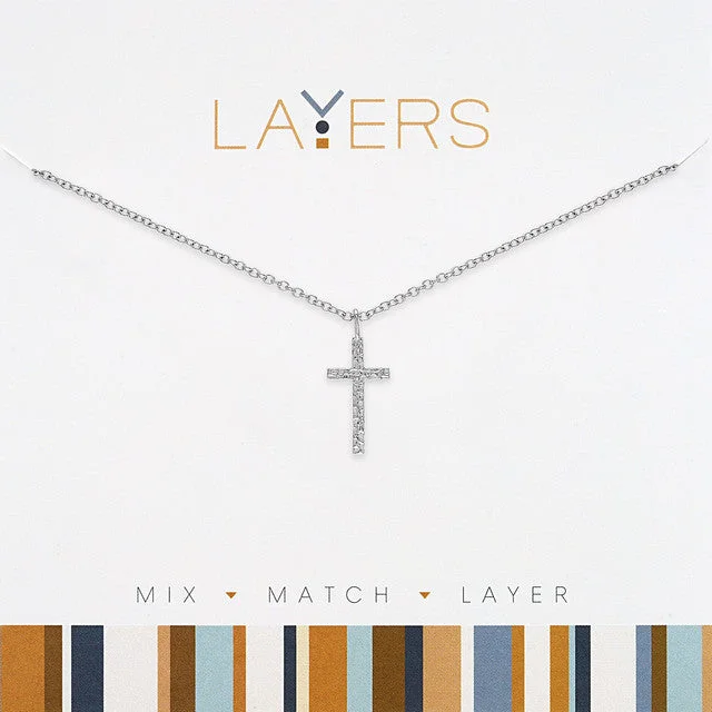 Nostalgic retro necklaces -Silver Hammered Cross Layers Necklace