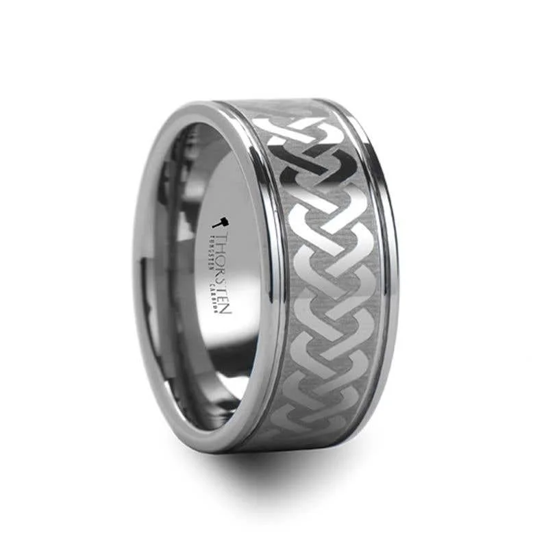 Ladies Engagement Rings with Danburite Spark-Thorsten MCKINNEY Celtic Knot Laser Engraved Tungsten Wedding Ring Wide - 10mm