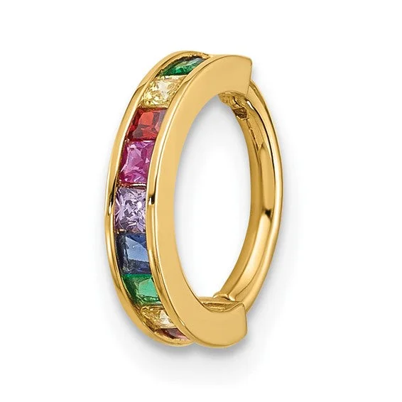 Ladies Rings with Green Aventurine-14k Gold 16 Gauge Polished Rainbow CZ Hinged Cartilage Ring