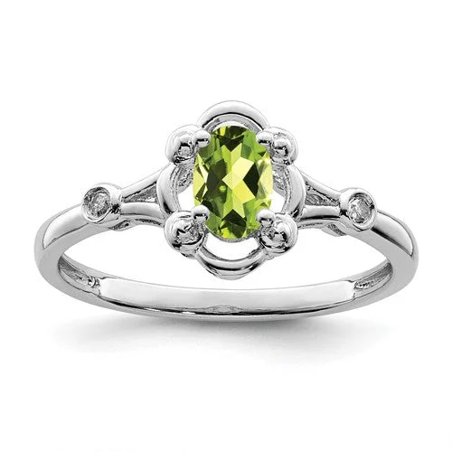 Ladies Rings for Holiday Glow-Sterling Silver Gemstone Oval & Diamond Birthstone Rings