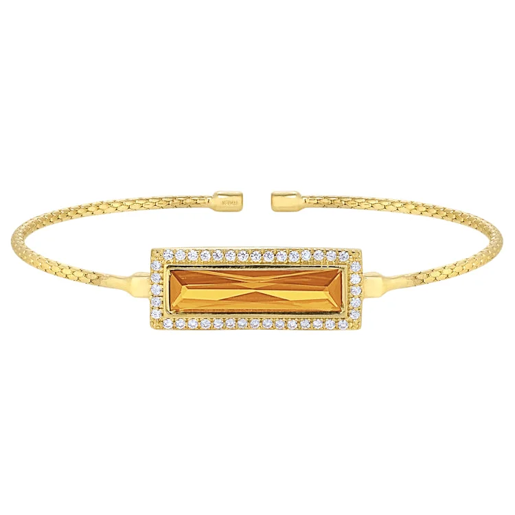 Ladies shadowy black bracelets -Gold Finish Sterling Silver Cable Cuff Bracelet with Rectangular Simulated Citrine Stone and Simulated Diamonds