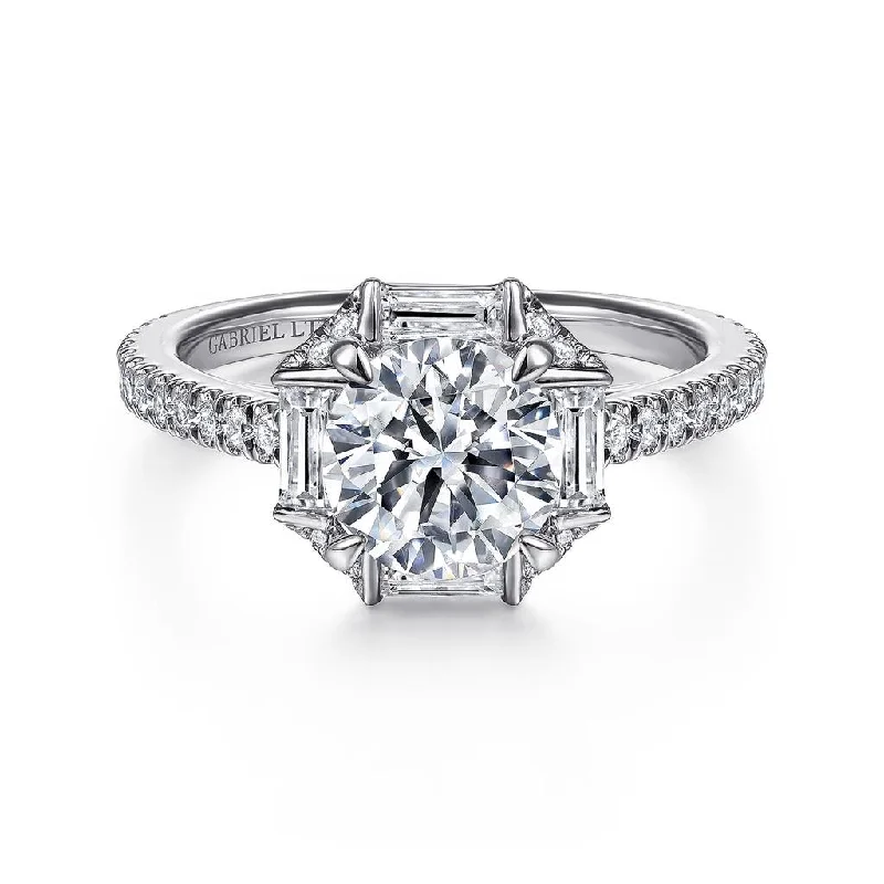 Ladies Engagement Rings Pave Spark-Gabriel & Co Ryland - 18k White Gold Octagonal Halo Round Diamond Engagement Ring