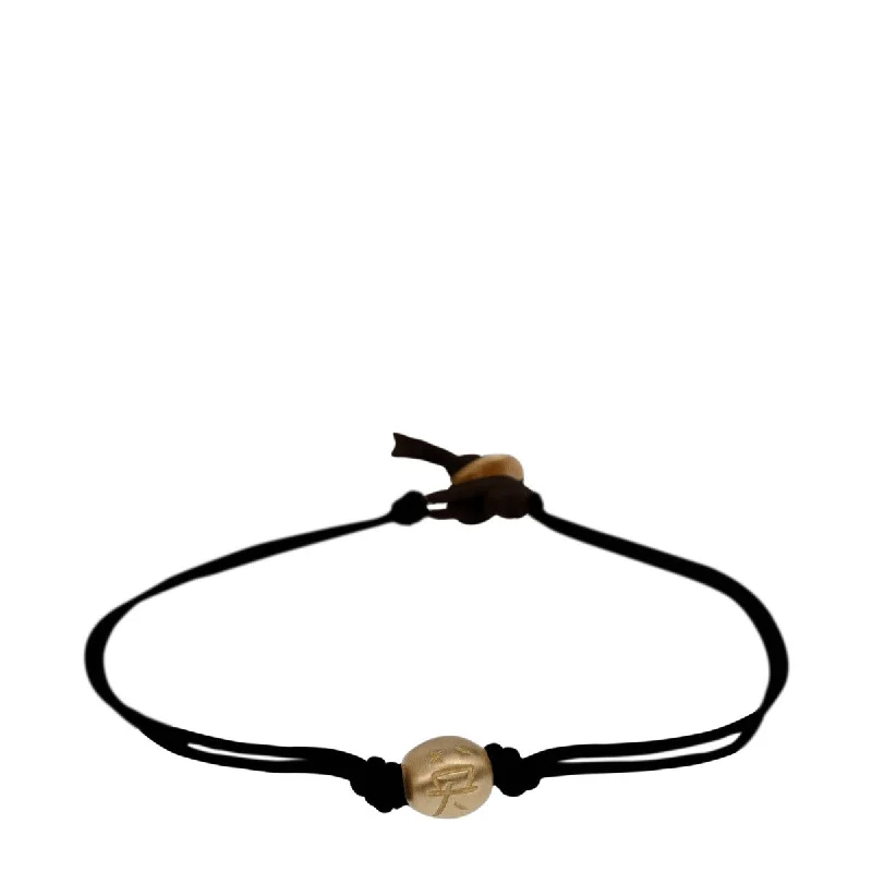 Ladies dainty bead bracelets -10K Gold Courage Bead Bracelet on Black Cord