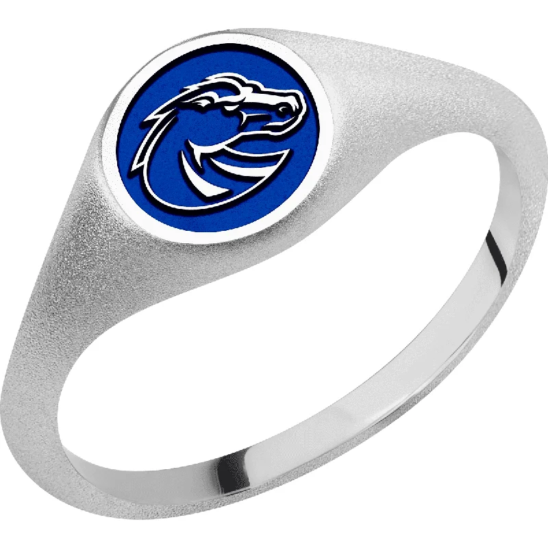 Ladies Rings with White Muscovite-Boise State University Custom Collegiate Palladium Silver Signet Ring