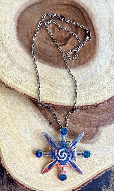 Elephant trunk necklaces -MIGUEL MELENDEZ Aztec 70s 1970s Silver and Lapis Necklace