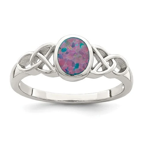 Ladies Rings with Sky Topaz-Sterling Silver Created Opal Celtic Knot Ring