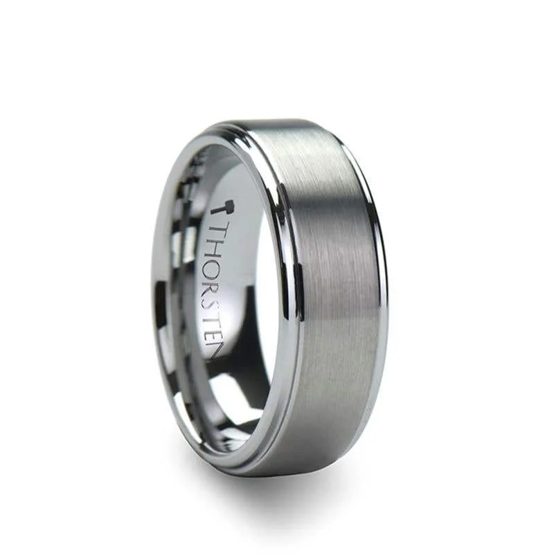 Ladies Rings Unique Spark-Thorsten OPTIMUS Raised Center with Brush Finish Tungsten Ring - 4mm - 12mm