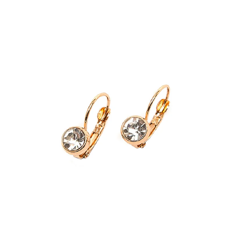 Ladies Earrings with Key Shine-Pom Rose Gold Plated and Clear Crystal Drop Earrings