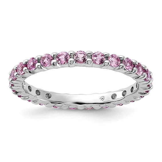 Ladies Rings Pure Spark-Sterling Silver Stackable Expressions Pink Sapphire Eternity Ring